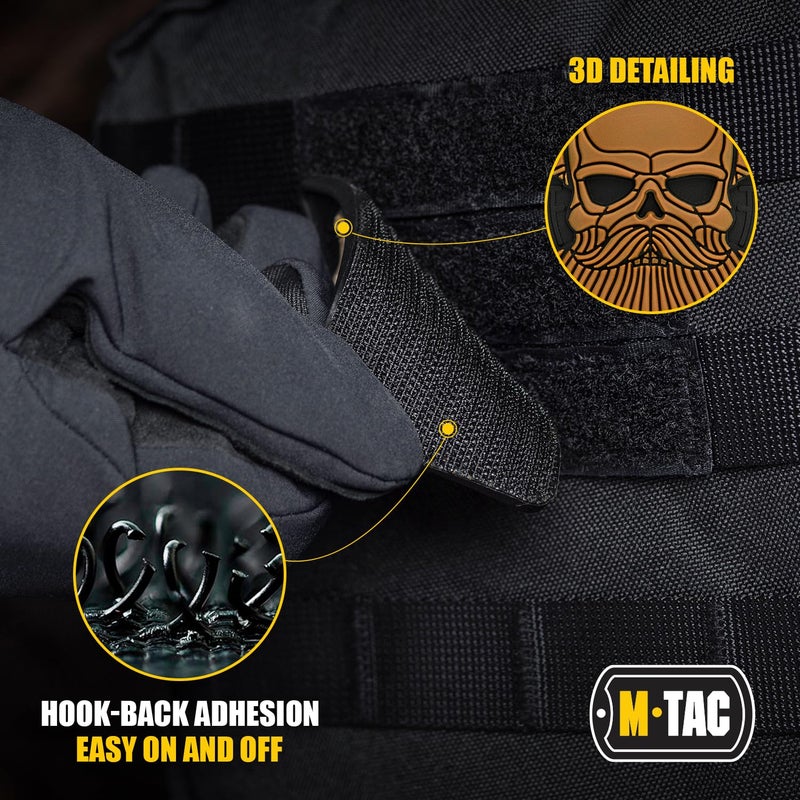 M-Tac Tactical Beard Skull Patch - Military Morale Patch for Gear, Jackets, Backpacks, and Hats - Hook Fasteners for Clothes and Tactical Equipment (Black/Coyote) - Image 3